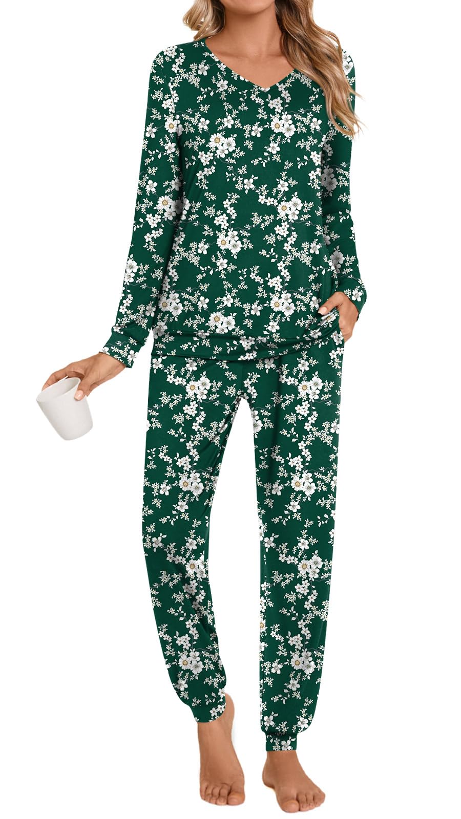 Anydoll Womens Pajamas Sets 2 Piece Lounge Set Long Sleeve Pjs Fall Joggers Pants Sleepwear with Pockets