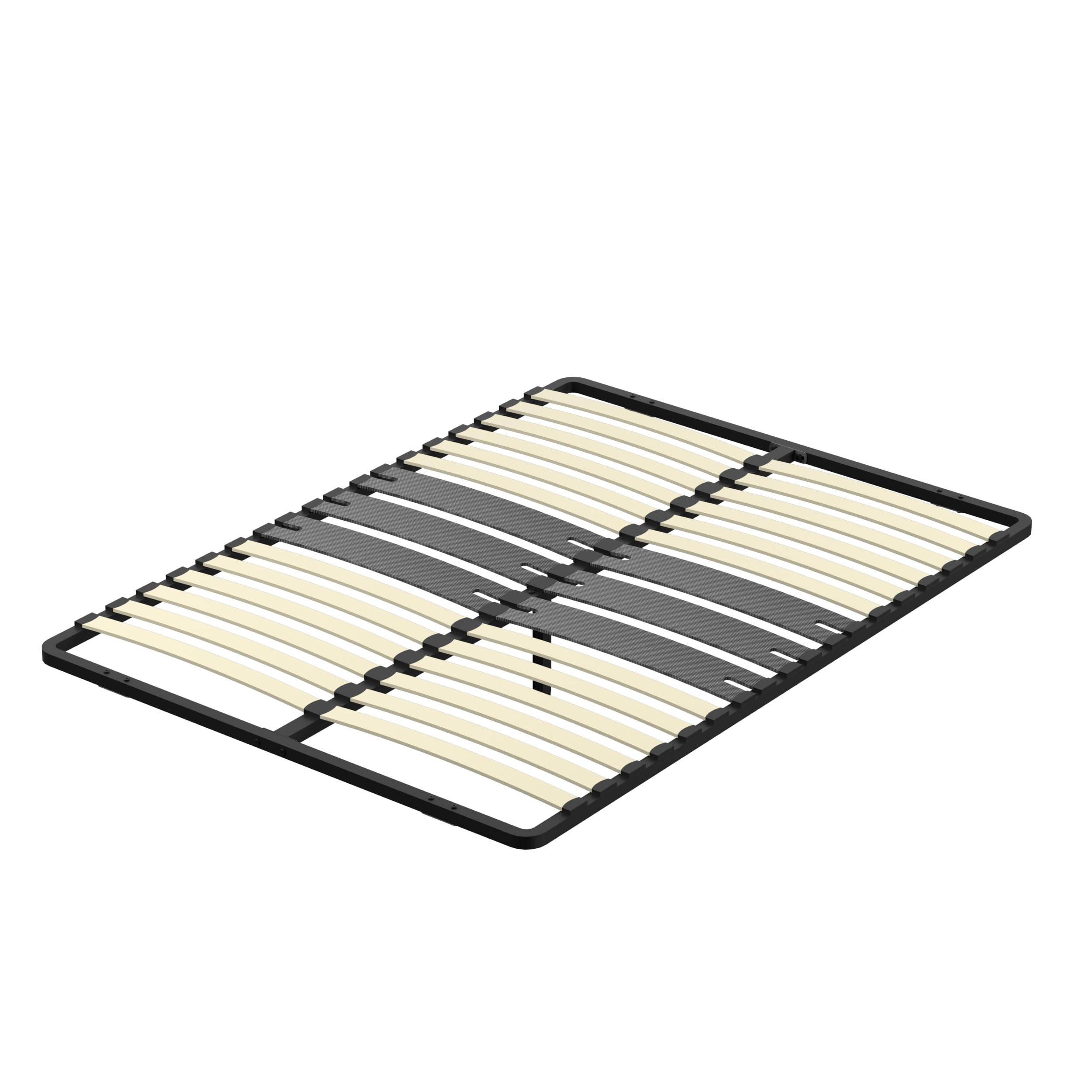 DEWINNER - Sommier 140x190 cm | 2x15 Lattes Peuplier Naturel | Pied Central Réglable T | Ergonomique | Structure Noire Moderne | Installation Express (1 Pied)