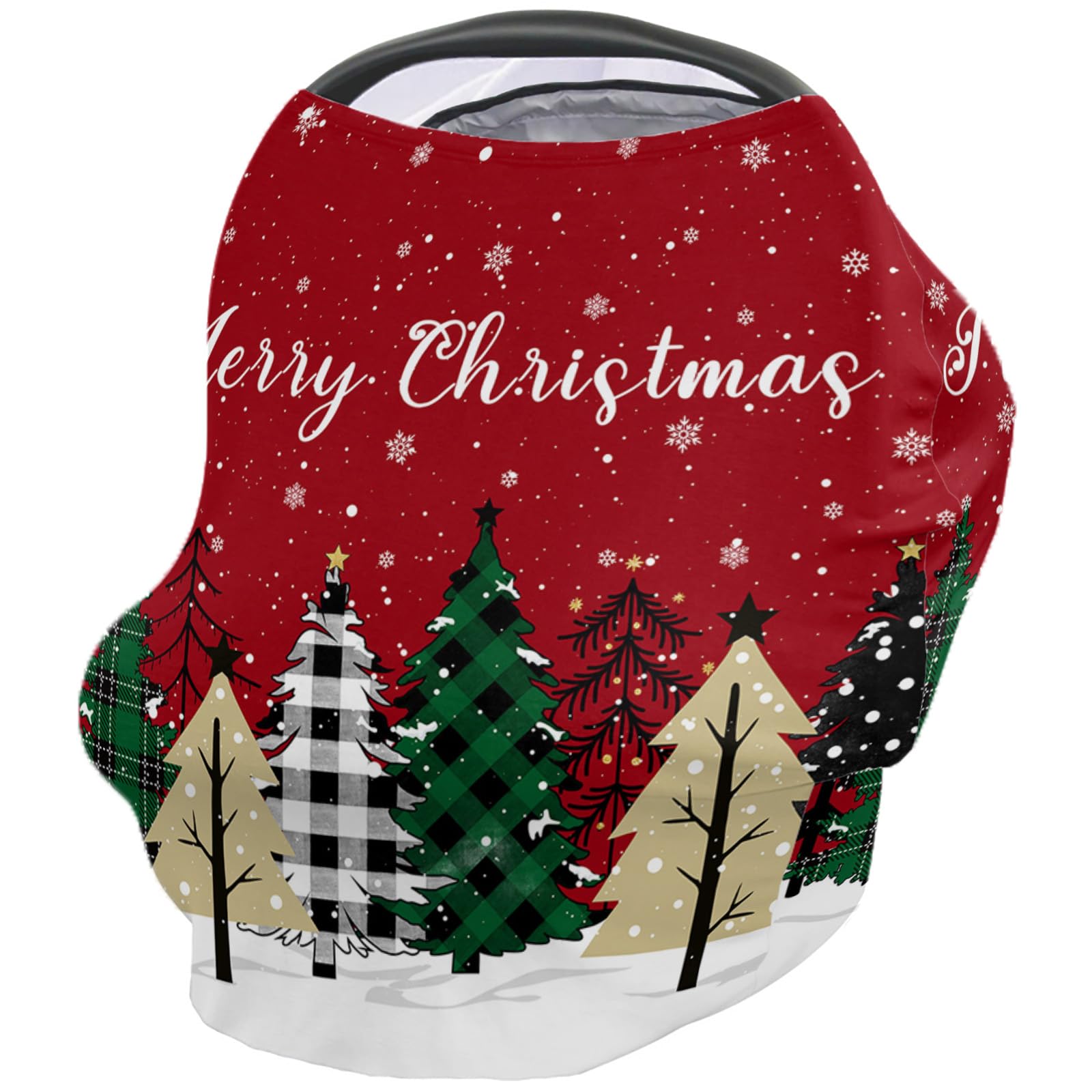 Nursing Cover for Breastfeeding Scarf, Merry Christmas Plaid Xmas Tree Snow Red Baby Car Covers Super Soft Multi Use for Canopy Shopping Cart Cover Blanket Stroller Cover