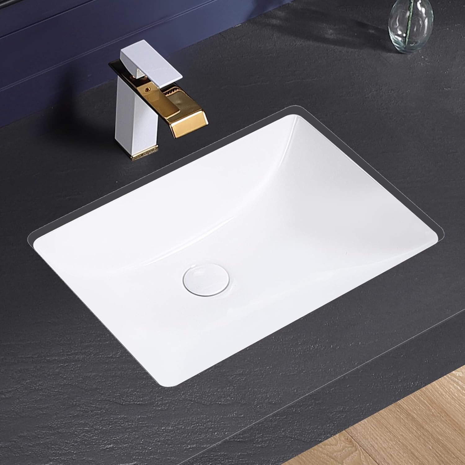 Undermount Bathroom Sink 20x15 Inch Vessel Sink White Porcelain Ceramic Under Counter Lavatory Vanity Sink Basin Rectangular Undermount Sinks with Overflow