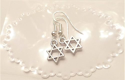 Miniatura 4 de Pendientes colgantes de estrella de David Magen David de plata con estrella judía