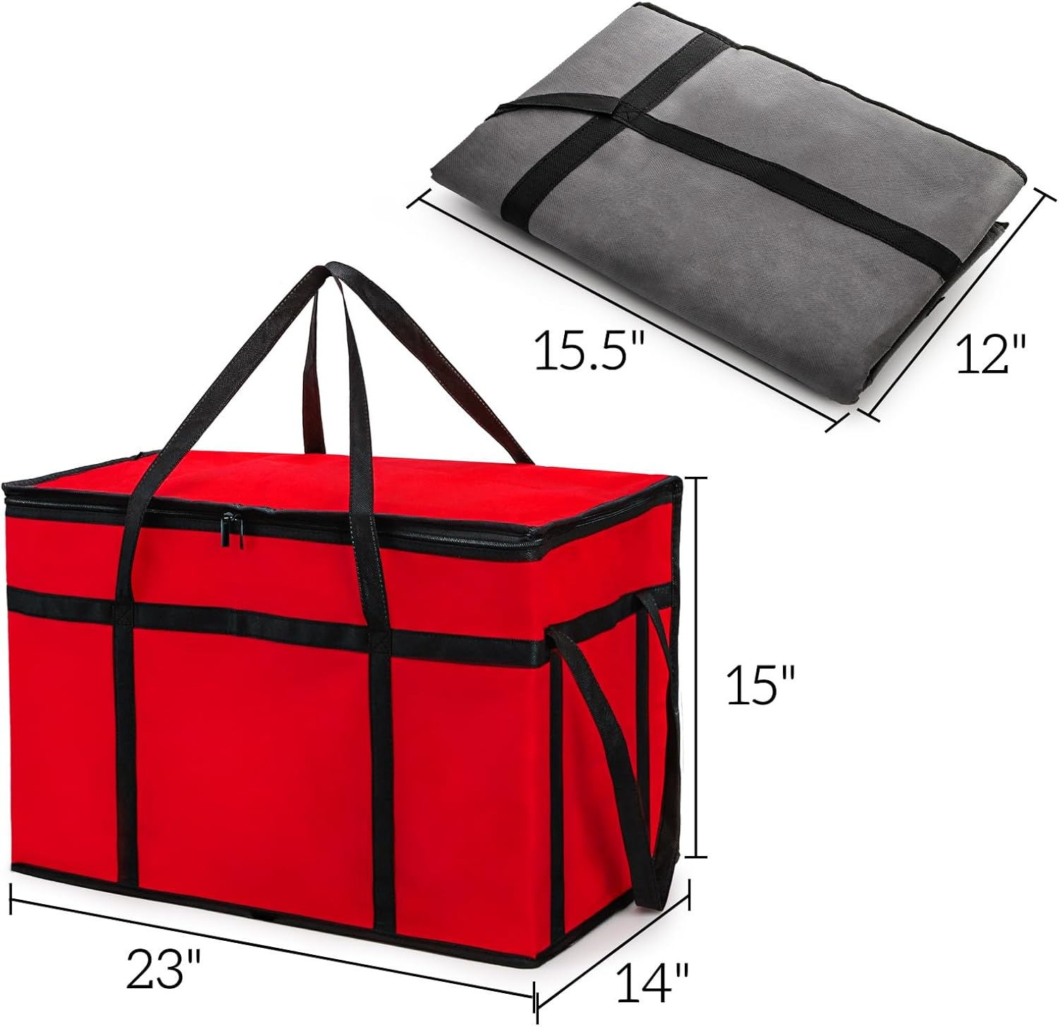 AVLA 3 Pack Insulated Food Delivery Bag, 77L XXX-Large Reusable Grocery Tote Insulation Bag, Collapsible Commercial Food Warmer Cooler Bags with Strong Handle Zipper for Catering, Shopping, Travel - Image 2