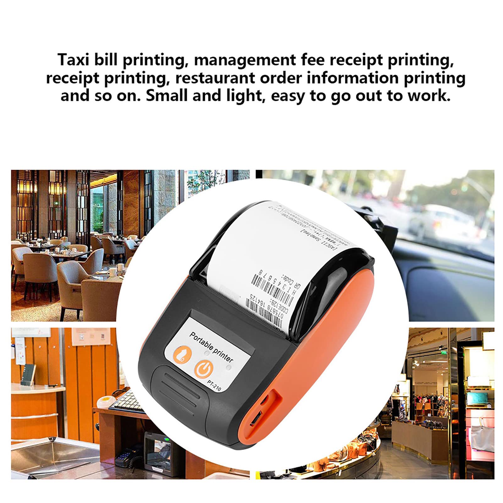 Annadue Imprimante de Reçus Thermique Portable sans Fil Bluetooth 58 mm Mini USB POS iOS Android Orange
