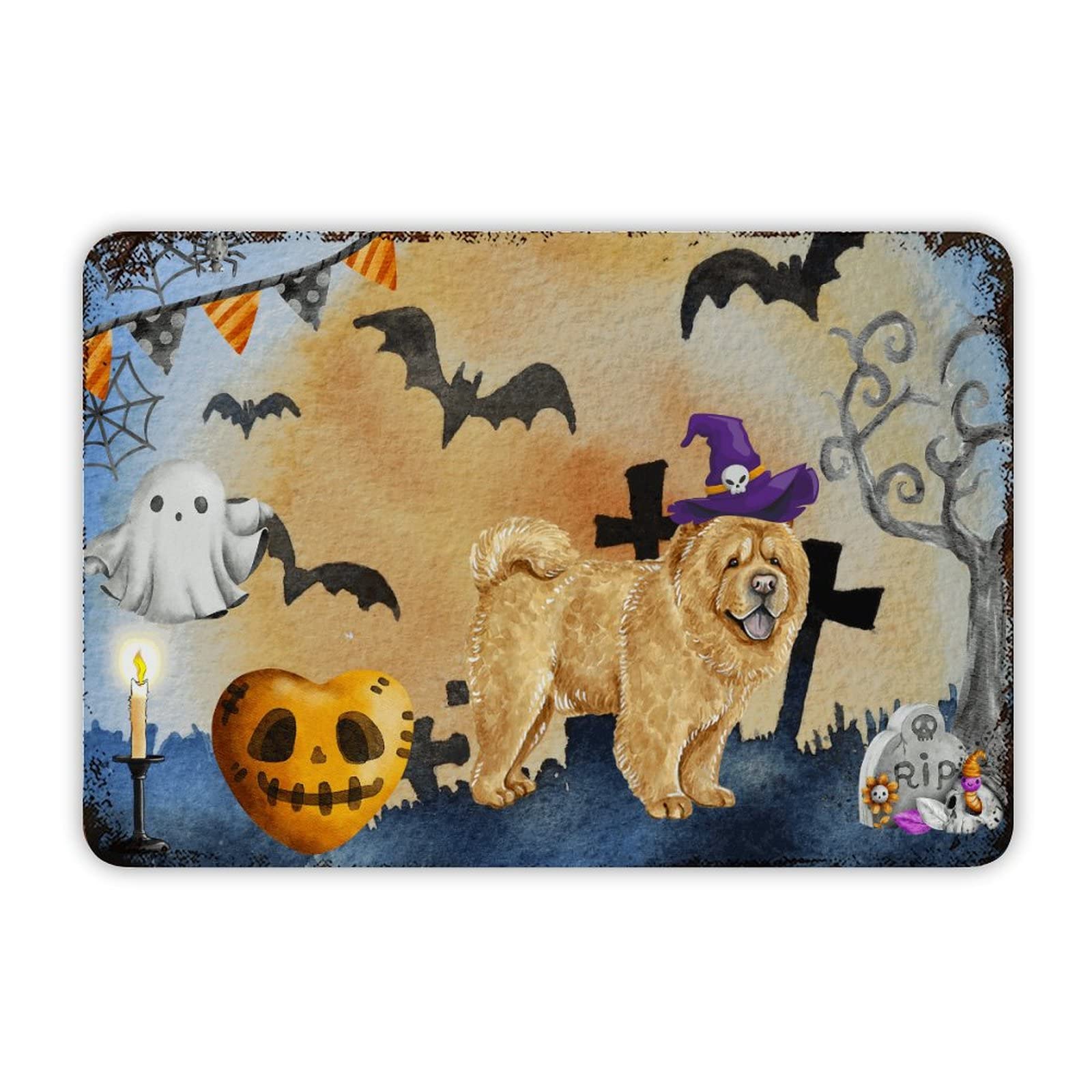 ENEDNATE Farmhouse Rustic Aluminum Sign Happy Halloween Dog Witch Hat Pumpkin Bats Metal Sign Retro Aluminum Tin Sign for Kitchen Bedroom Living Room Wall Art Door Hanger Home Decor Sign 8x12 Inch