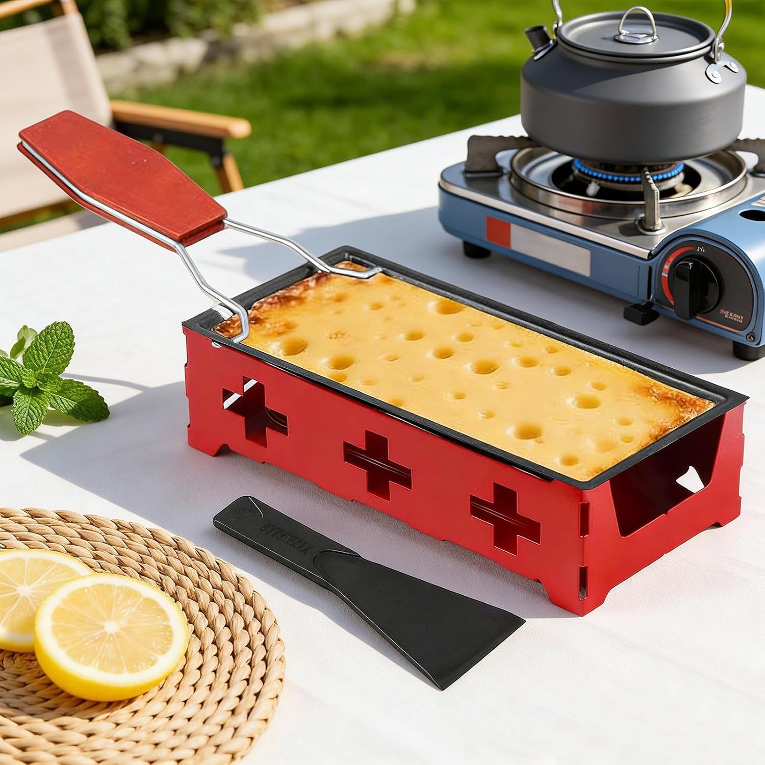 Cheese Raclette Grilling Compact Kitchen Grilling Tool | Cheese Rotaster Baking Tray Stove for Barbecue Home Kitchen Dorm Party Yard Backyard Camping Picnic Patio