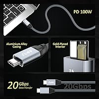 Vista 5 de QCEs USB C to USB C 3.2 Gen 2 Cable, 6.6Ft USBC Monitor Cable 100W PD Charging, 20Gbps Data for USB4/Thunderbolt 3/4 Compatible with MacBook Gris