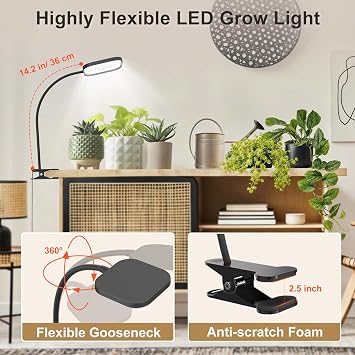 Mojimdo Grow Lights for Indoor Plants, 6000K 264 LEDs Full Spectrum Plant Light, Auto On/Off Timer (4H/8H/12H/18H)& 5 Level Dimmable Brightness, 5V Clip Grow Lamp with Gooseneck for Greenhouse, Home