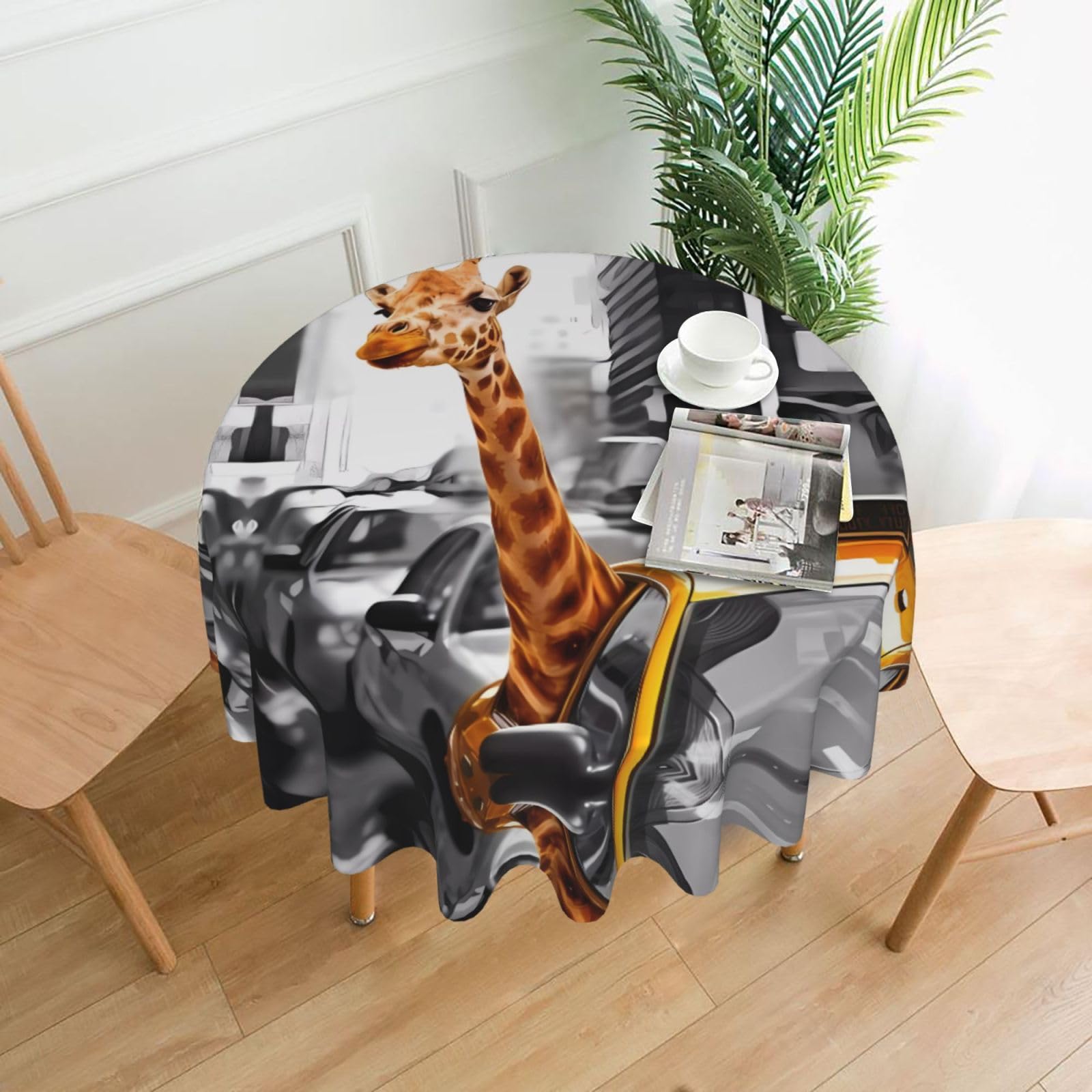 YYHHAOFA giraffe in new york Prints 60in Round Decorative Tablecloth – High-Grade Polyester Throw Cover for Dining, Parties, and Outdoor Events