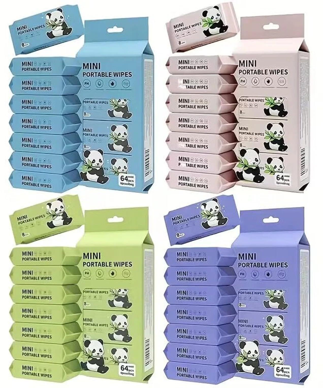 Mini Wipes Travel Size Wet Wipe 8 Pack Total 64 Mini Portable Wet Wipes Pack with Panda Design, Soft Disposable Cleaning Tissue for Baby Care, Travel, Office (Pack of 8))-image-41