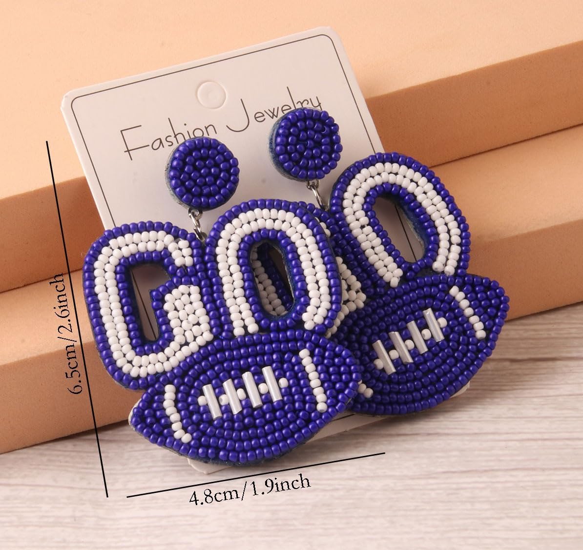 Football Earrings for Women Handmade Beaded Game Day Earrings Ribbon GO TOUCH DOWN Letter Earrings - Image 4