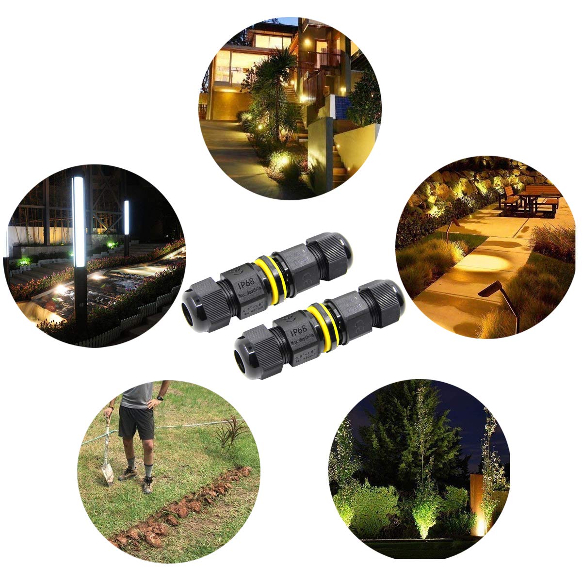 Underground Junction Box for 2 or 3 or 4-Pin Cables Cable Range 4-8mm/5-9mm/9-12 mm Waterproof and Moisture Proof 4 Pcs IP68 Waterproof Max Depth 4M
