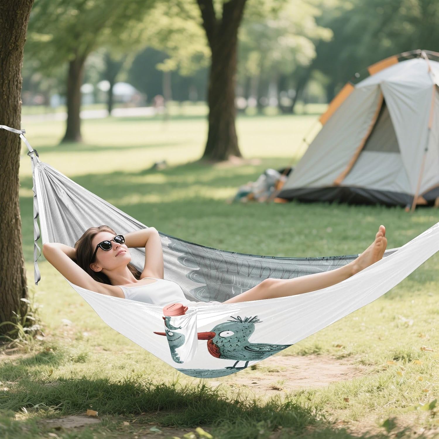 ALAZA Alligator Head and Bird Camping Hammocks Single or 2 Person 500 lbs Portable Parachute Travel Hammock w/Tree Straps for Hiking Backpacking Indoor Outdoor