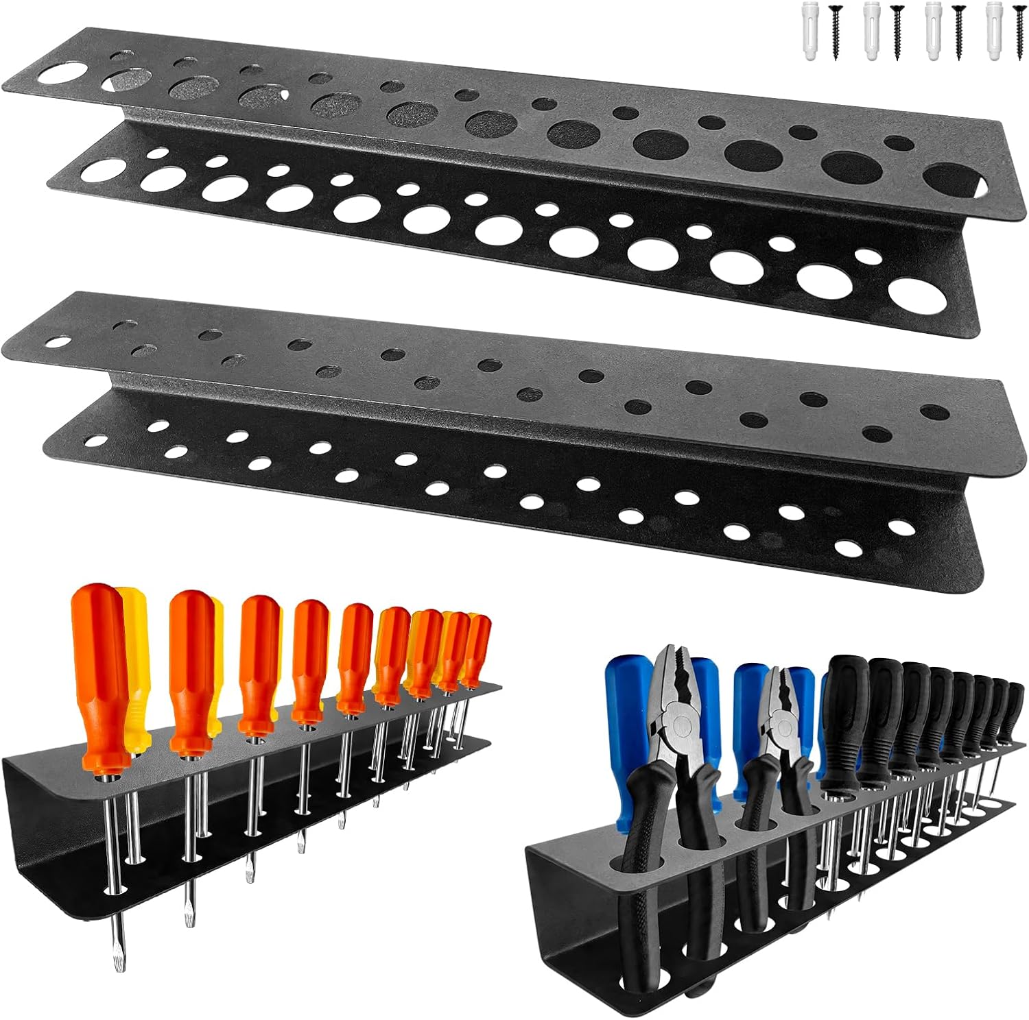 2 Pack Screwdriver Organizer Wall Mounted – Heavy Duty Rustproof Tool Organizer with Durable Design, Space-Saving Storage for Garage, Workshop, Home Workbench