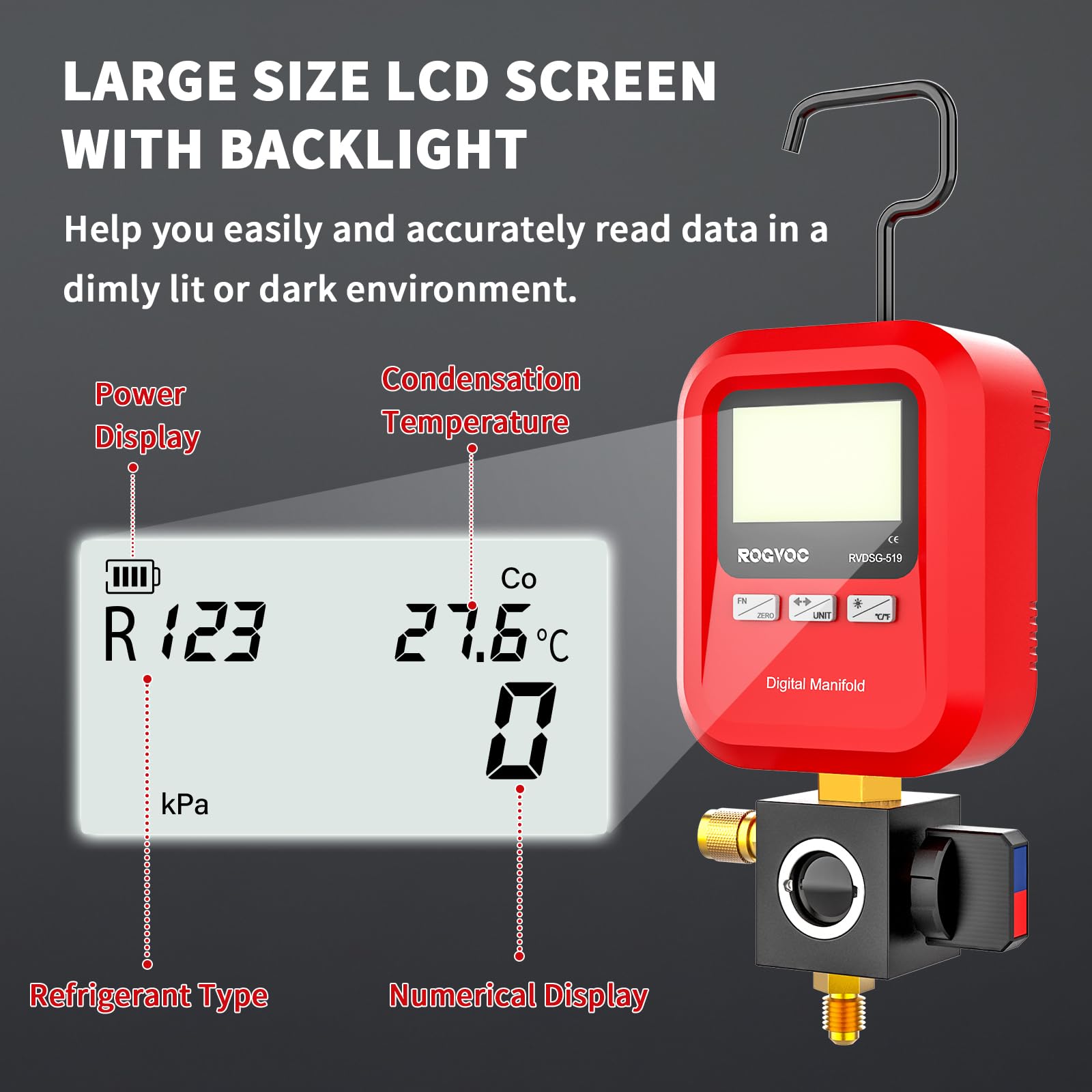 Manómetro Digital Para Refrigeración - Pantalla LCD, Múltiples Refrigerantes, Ideal Para HVAC