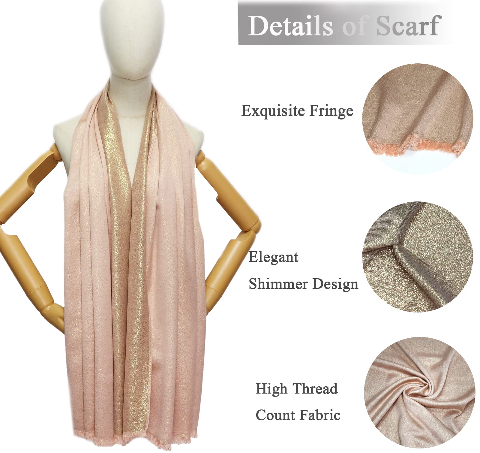 Pashmina scintillante metallizzato scialli e involucri sciarpa lunga festa tinta unita bicolore
