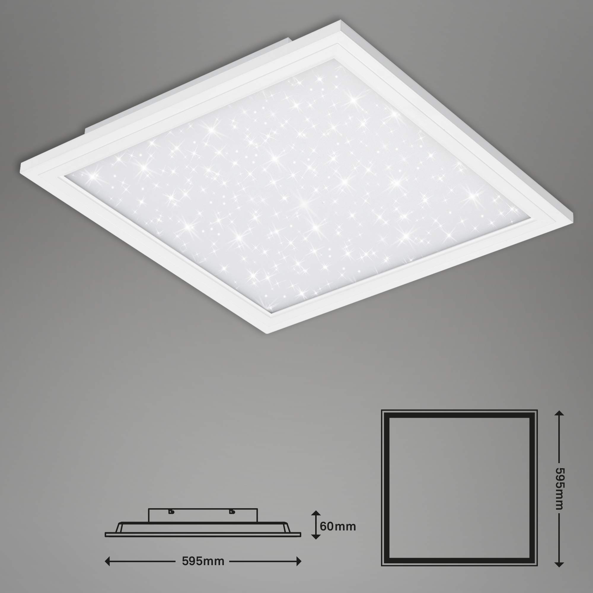 BRILONER Leuchten Plafoniera a LED, Lampada da soffitto con Fantasia a Stelle, 4.100 Lumen, 4.000 Kelvin, 38 Watt, Bianca, 595x595x60 mm (Larghezza x Lunghezza x H)
