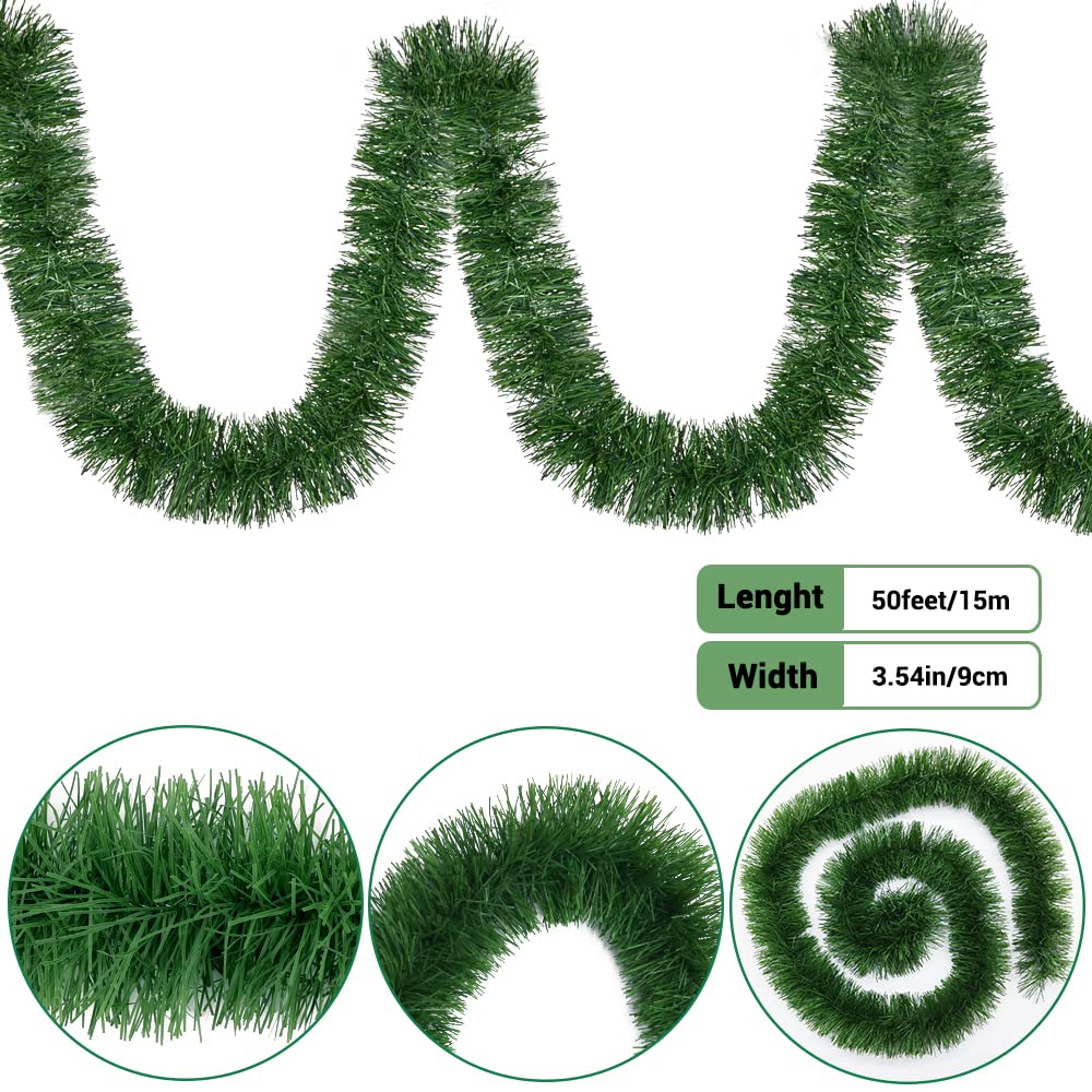 XIMISHOP Guirnalda de Navidad de 50 pies para Decoraciones, Guirnalda de Pino Artificial de Vino Suave para decoración del hogar, jardín, Interior y Exterior