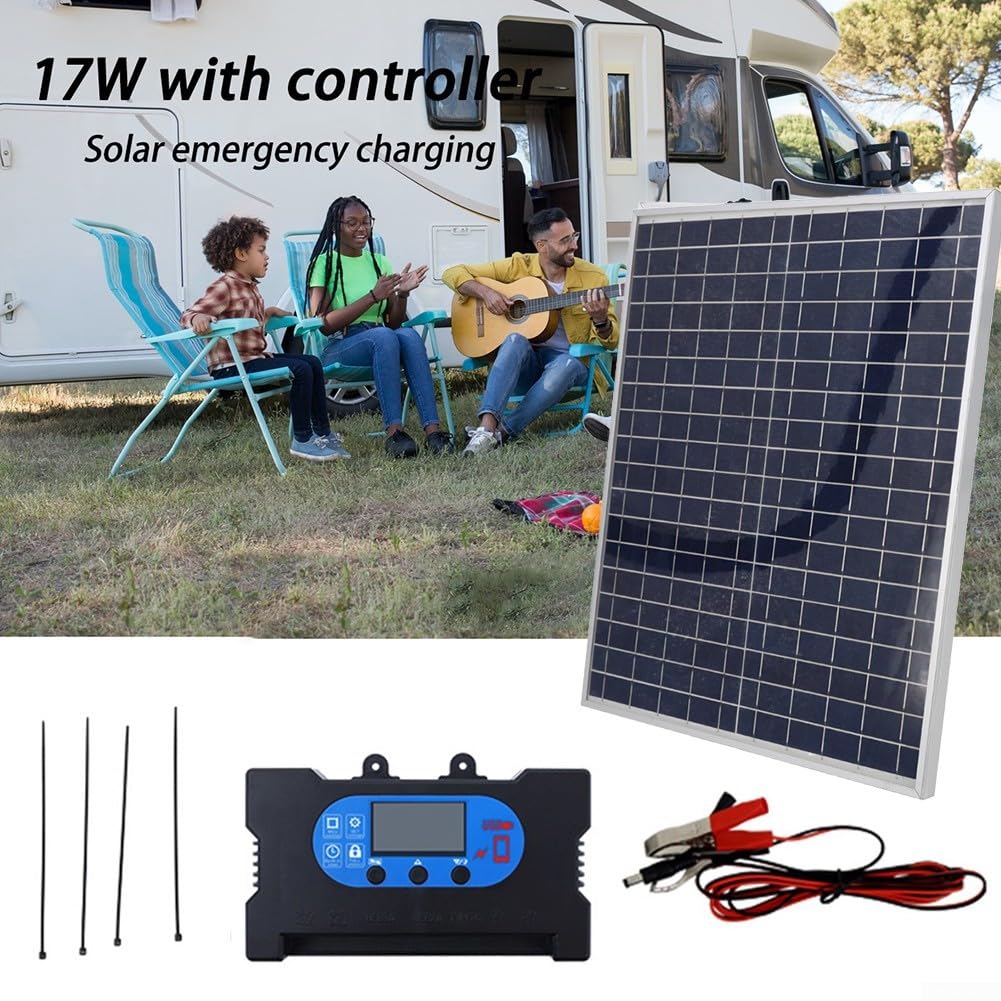Panneau solaire polycristallin de 25 W avec contrôleur pour une utilisation en extérieur, panneau solaire polycristallin de 25 W avec régulateur de charge compatible avec les camping-cars de camping