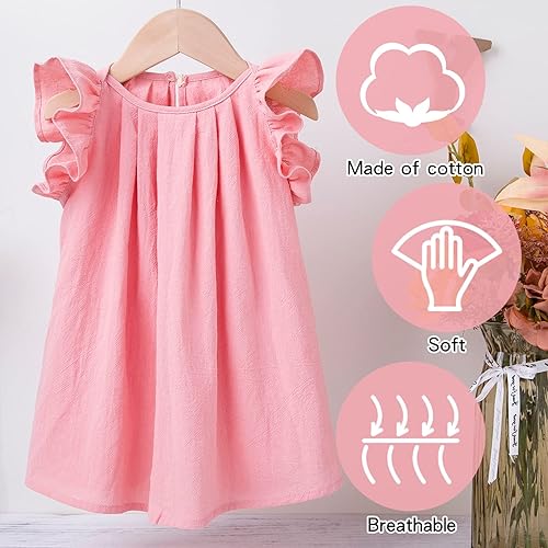 Miniatura 6 de Yanmucy Vestido de algodón para niñas pequeñas, vestidos de verano para la playa, con volantes, color rosabeige, 6-24 meses