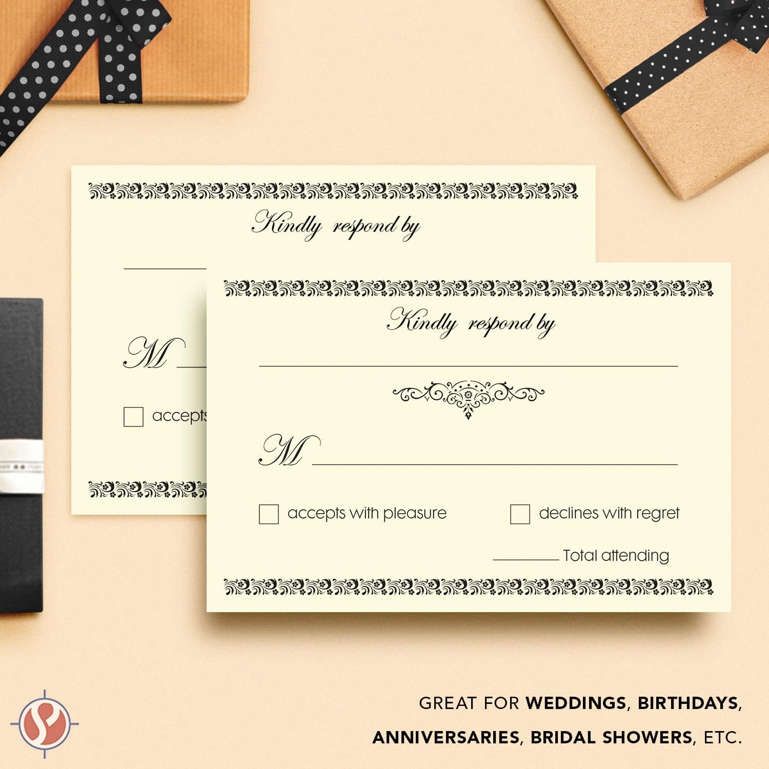 50 RSVP Wedding Return 4 x 6" Cards and Envelopes - Blank Cream Reply Response Card for Wedding, Rehearsal Dinner, Baby Shower, Bridal, Birthday, Engagement, Bachelorette Party - Thick and Durable