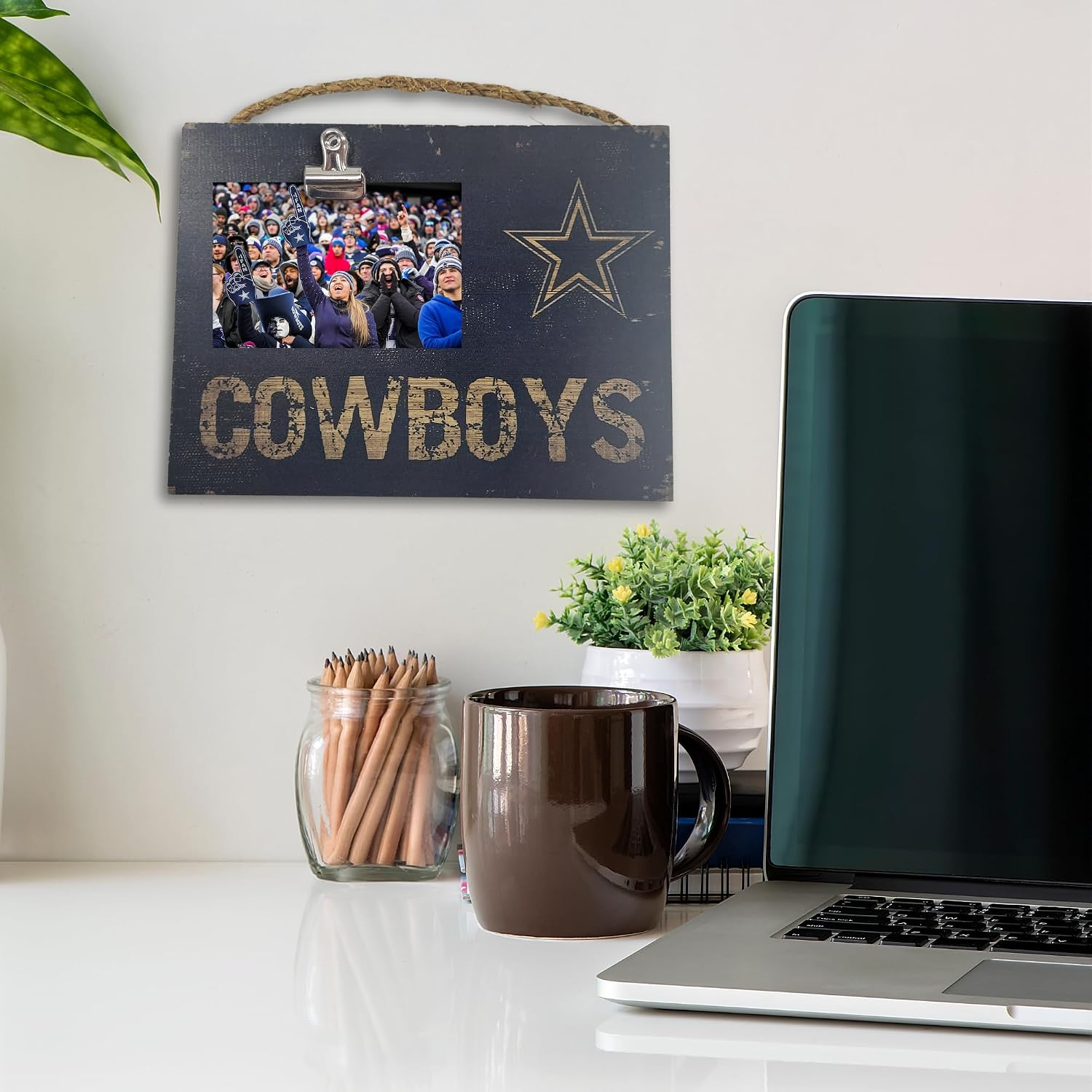 Fan Creations Dallas Cowboys NFL Wooden Photo Holder with Clip Decorative Team Picture Frame- Versatile for Wall or Tabletop- Holds 4x6 Print- Sport Your Cowboys Pride