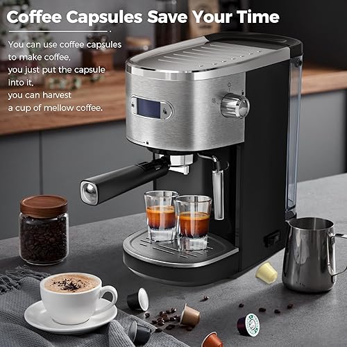 Miniatura 7 de AGLUCKY Máquina de café expreso para el hogar, 20 barras de café espresso con espumador de leche, máquina de café con leche y capuchino con panel