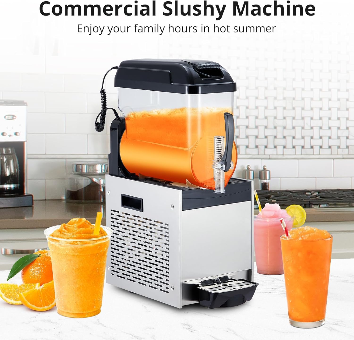 Macchina per Granite Professionale da 700 W - Doppio Serbatoio 15 L X 2, 8 Galloni, in Acciaio Inox, per Bevande Ghiacciate E Margarita, Autopulente, Ideale per Feste Ed Eventi. Black 12L*1