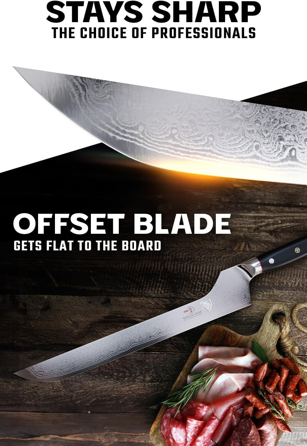 Dalstrong Slicing & Carving Knife - Offset Blade - 12 inch - Shogun Series ELITE - Japanese AUS-10V Super Steel Kitchen Knife - Damascus - Vacuum Treated - Sheath - Bread Knife, Ham Slicer