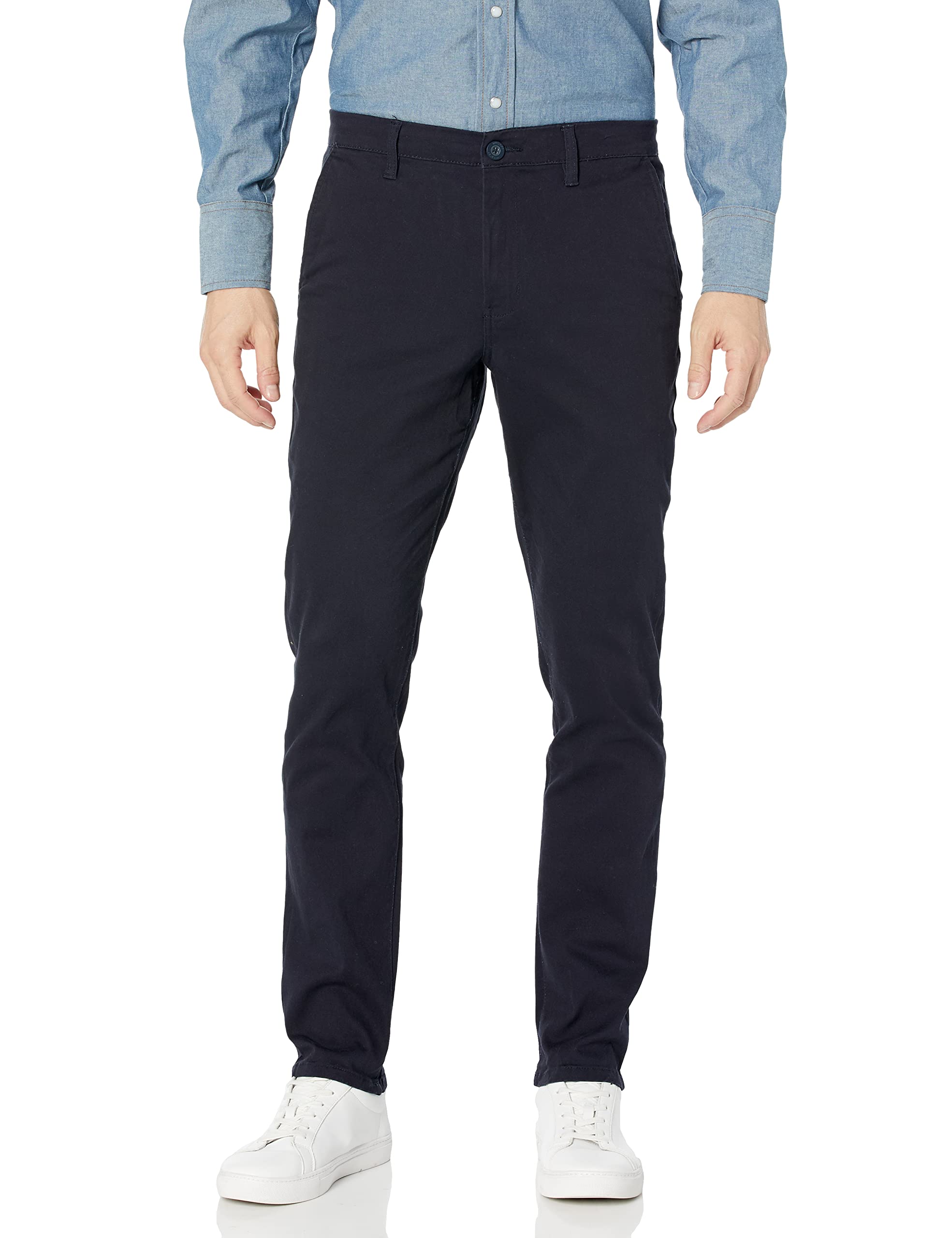 WT02 Men's Long Basic Stretch Skinny Chino Pant Casual, Navy(New), 36W x 32L