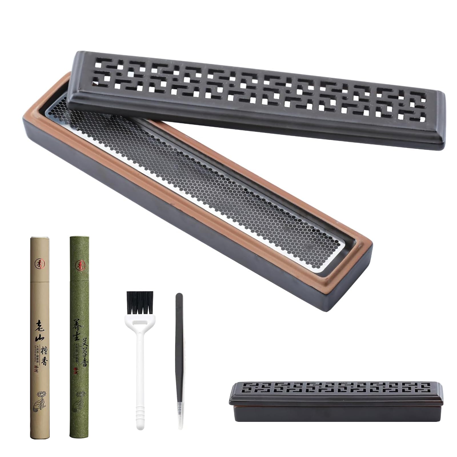 CEREMONY Incense Holder,Ceramic Incense Holder for Sticks with Ash Catcher,Coffin Style Incense Box,Incense Burner for Meditation Yoga Spa Room Decor(