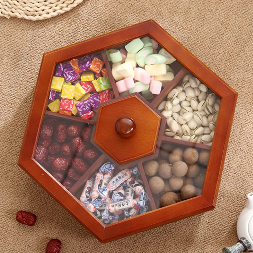 Vassoio per snack in legno Organizer da scrivania Scatola per noci Scatola per caramelle Dispenser per soggiorno Scatola per alimenti Scatola per frutta secca da festa in casa con coperchio-A||Large