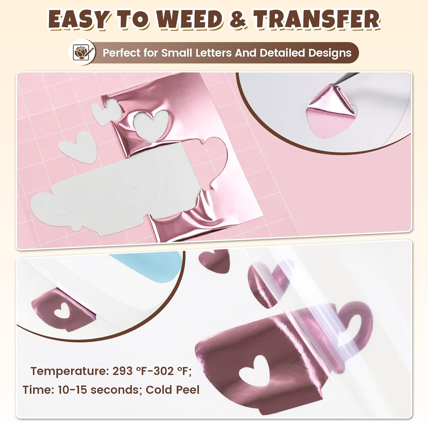 Rose Gold Metallic Foil Iron On Vinyl Roll - 12" x 5ft Heat Transfer Vinyl image 4