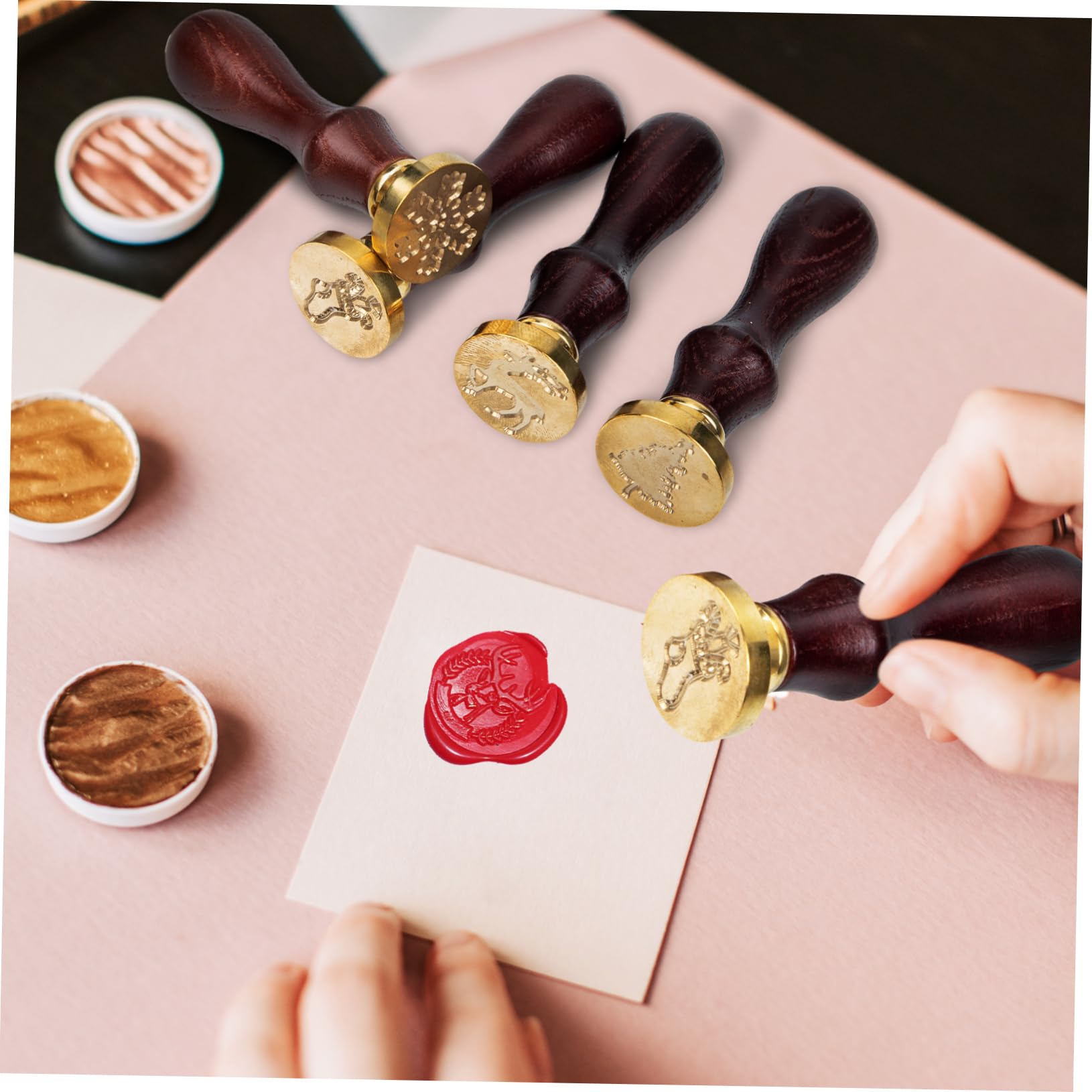VILLCASE 2sätze Weihnachts-wachssiegel Stempel Mit Abnehmbarem Kopf Holzgriff Und Kupferkopf Für -dekoration Neujahrsgeschenke Und Kreative Bastelprojekte