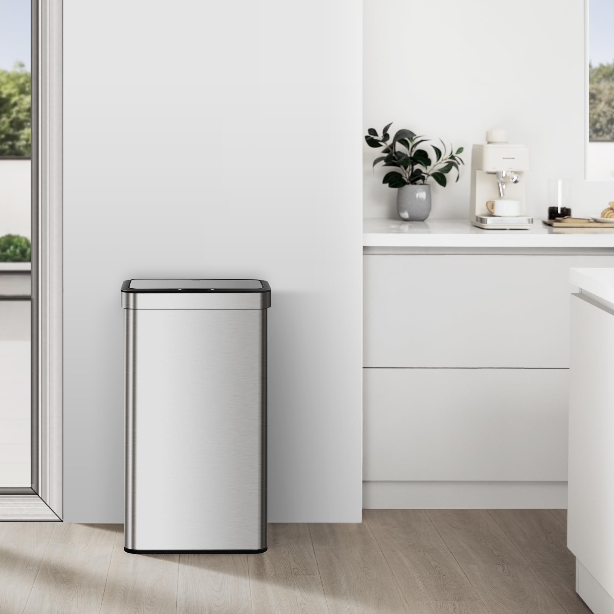 EKO Cubo de basura con sensor NOVA de 80 L, cubo de basura de cocina automático, con sensor de movimiento, tapa de cierre suave, resistente a las huellas dactilares, acero inoxidable mate
