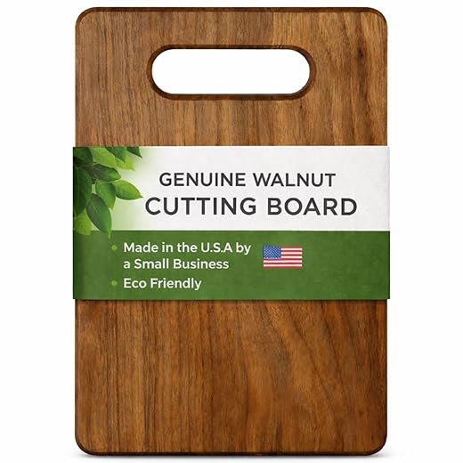 Handcrafted Walnut Wood Cutting Board with Built-In Handle – Premium U.S.A. Made Hardwood, Multiple Sizes – Thick Dark Walnut Chopping Block for Kitchen Prep & Serving (Small)