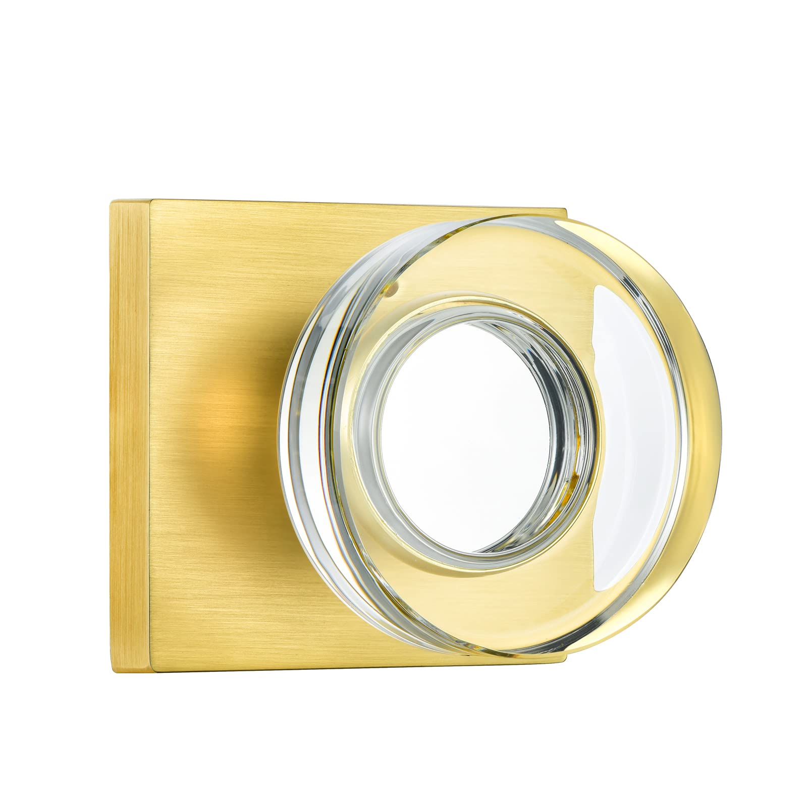 Coolnews Gold Glass Door Knobs with Lock - Satin Brass Modern Crystal Interior for Bedroom and Bathroom