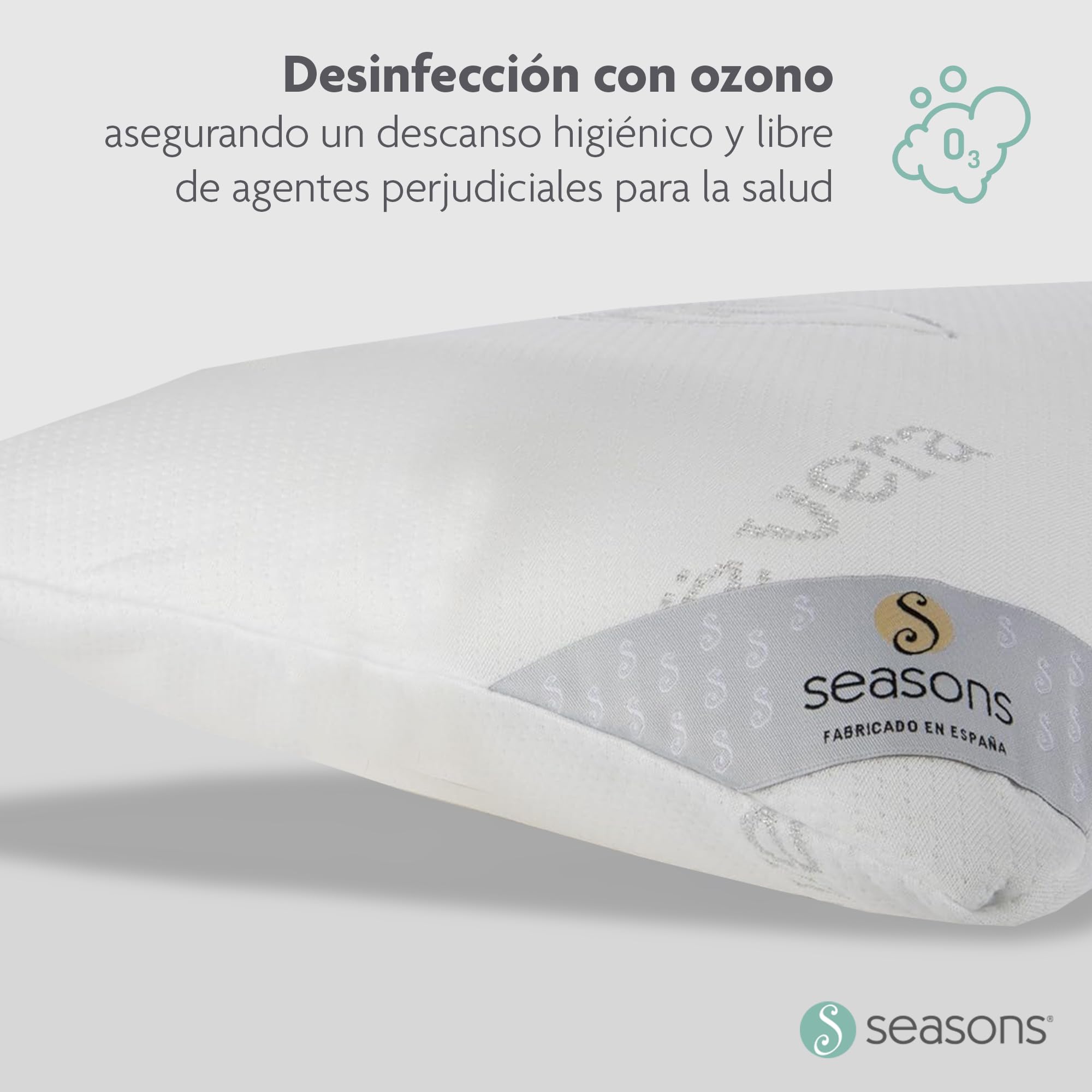 SEASONS - Pack 2 Almohadas Viscoelásticas 80 cm, Antiácaros y Antibacterias, Tejido con Hilo de Plata y Aloe Vera, Doble Funda, Tratamiento con Limpieza de Ozono, Fabricado en España
