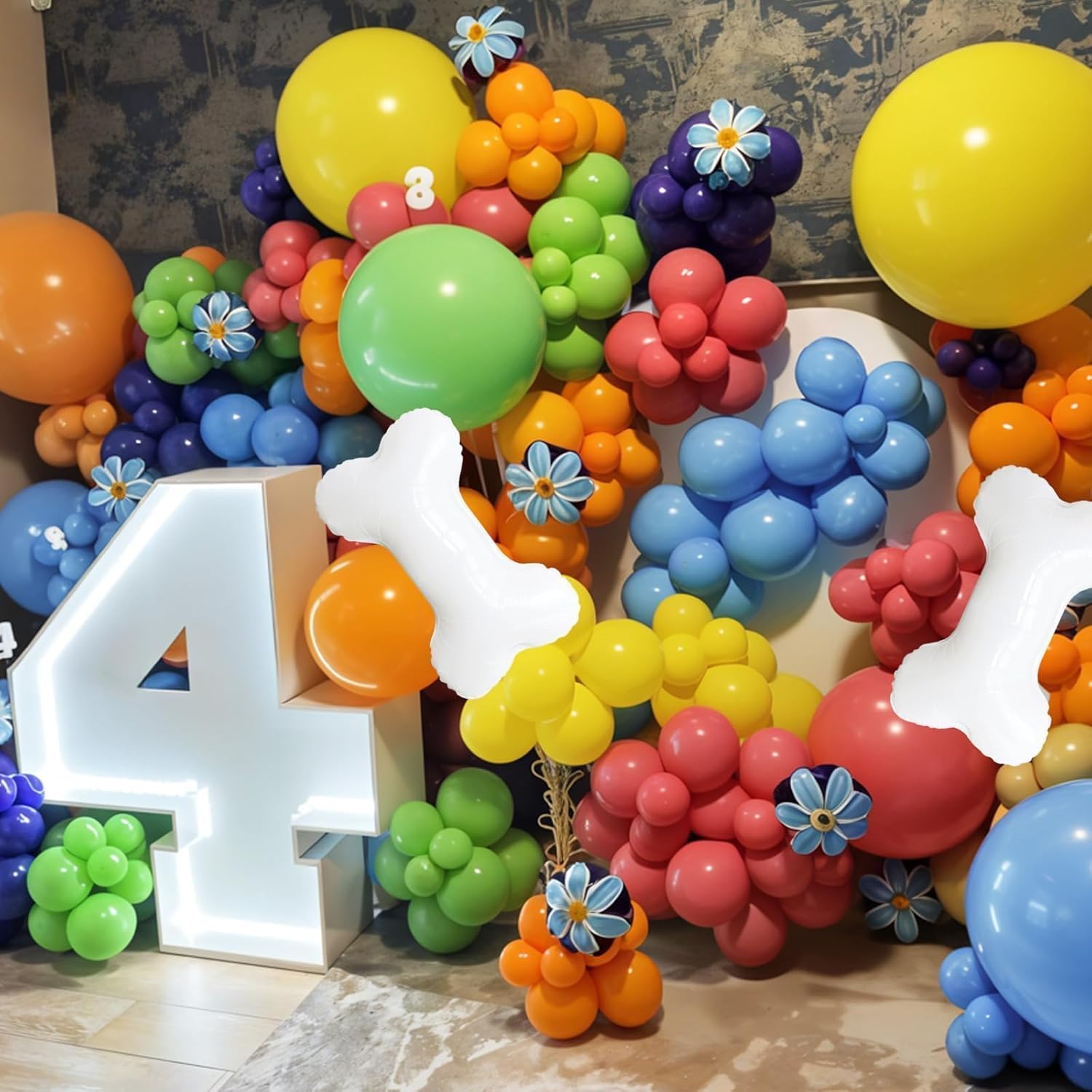Blue Green Orange Balloons, Blue Green Purple Orange Balloons with Bone Foil Balloon for Girl Boy Theme Birthday Party Decorations Baby Shower Graduation Celebration Backdrop - Image 7
