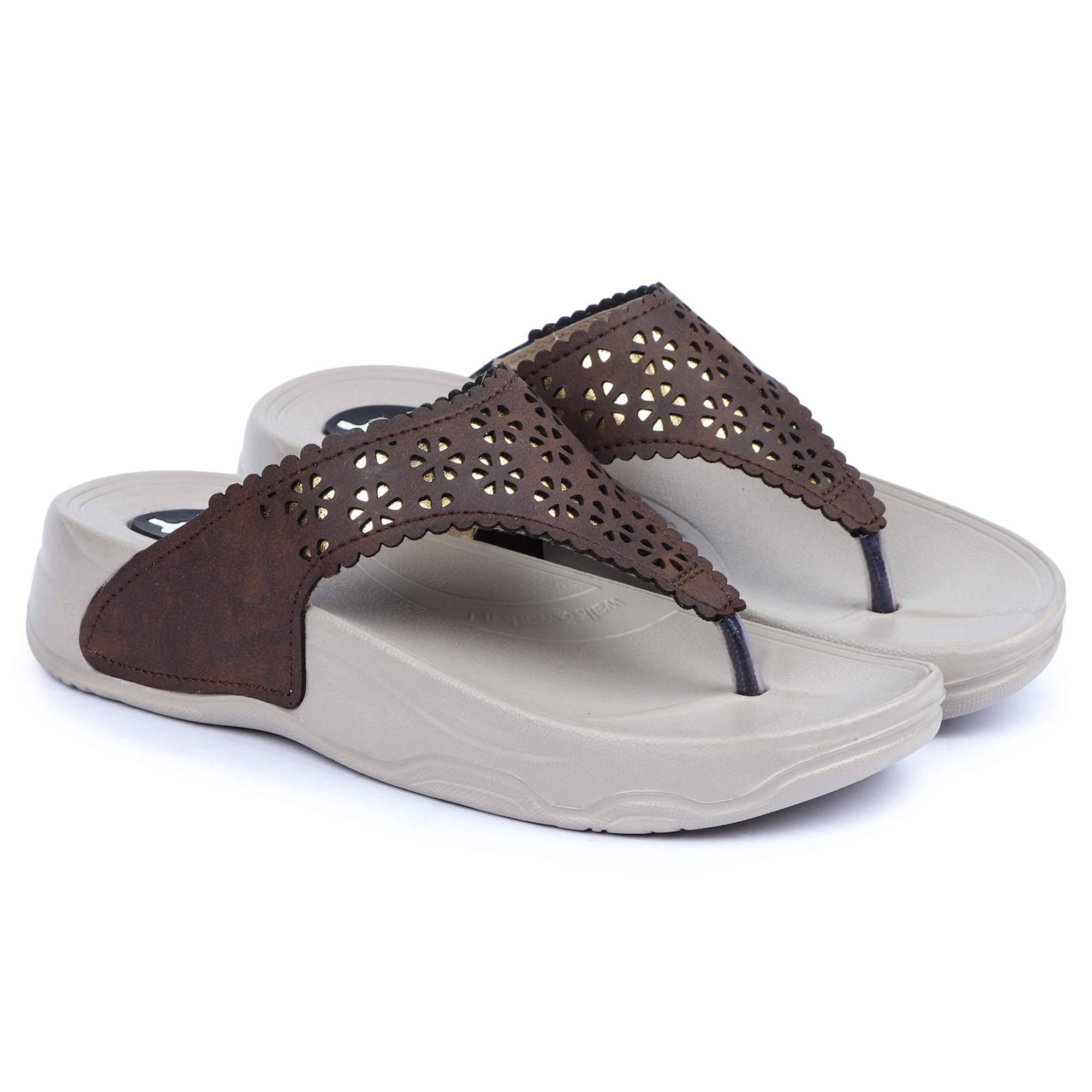 Moozo Women's & Girls PU Synthetic Flat Fashion Slippers (HF-98-BROWN-6)