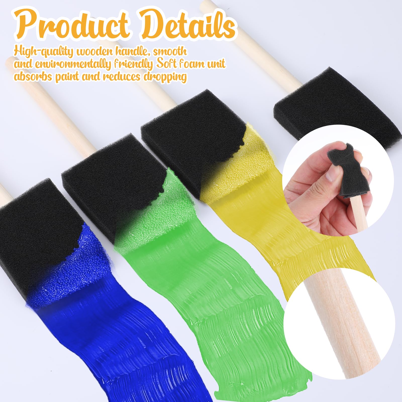 Lot de 100 pinceaux en mousse de 5,1 cm pour peinture, pinceau en mousse noire avec manche en bois pour acrylique, teinture, vernis, loisirs créatifs