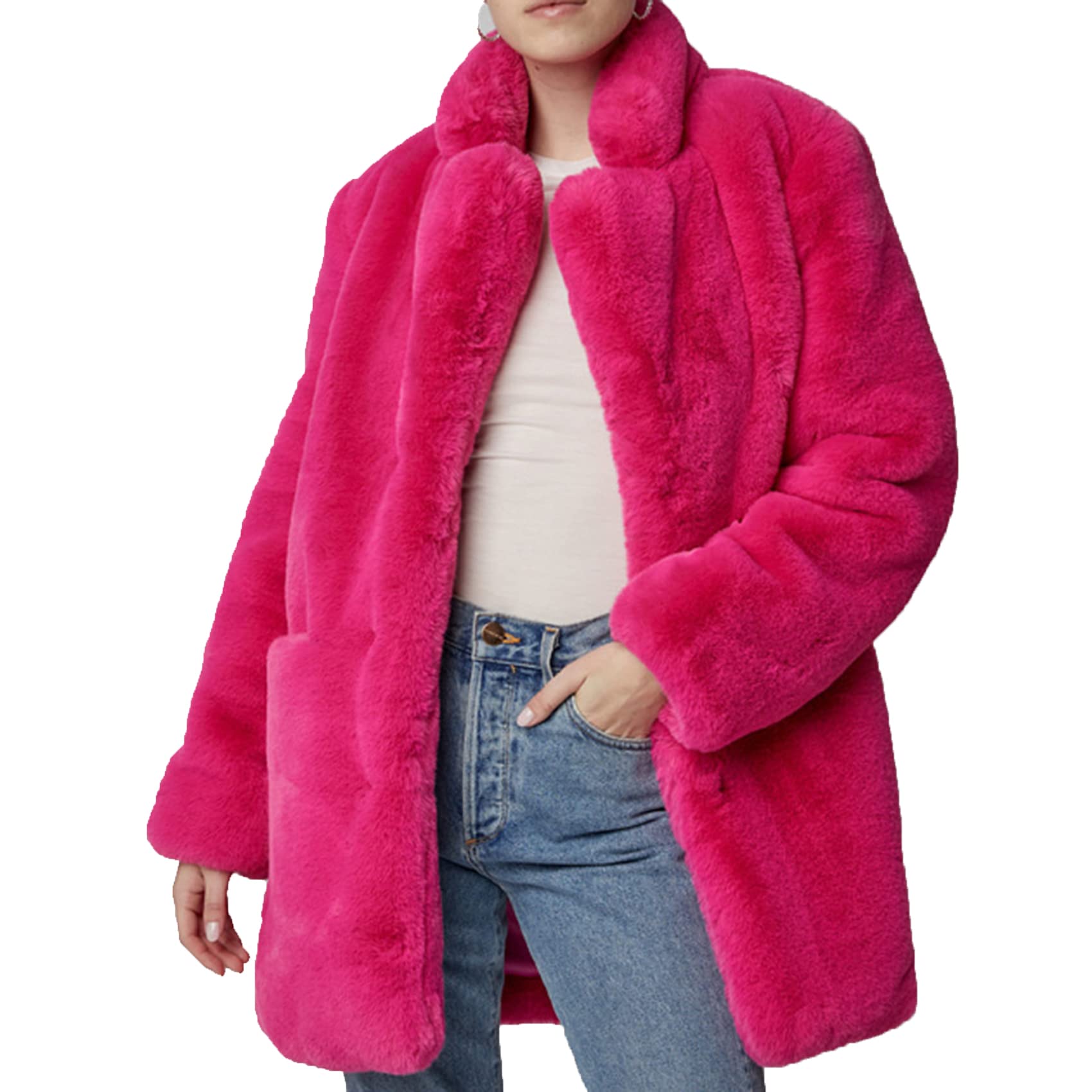 Cappotto in Pelliccia Sintetica di Media Lunghezza da Donna in Morbido Pile Morbido di Lana d'Agnello Caldo Cappotto