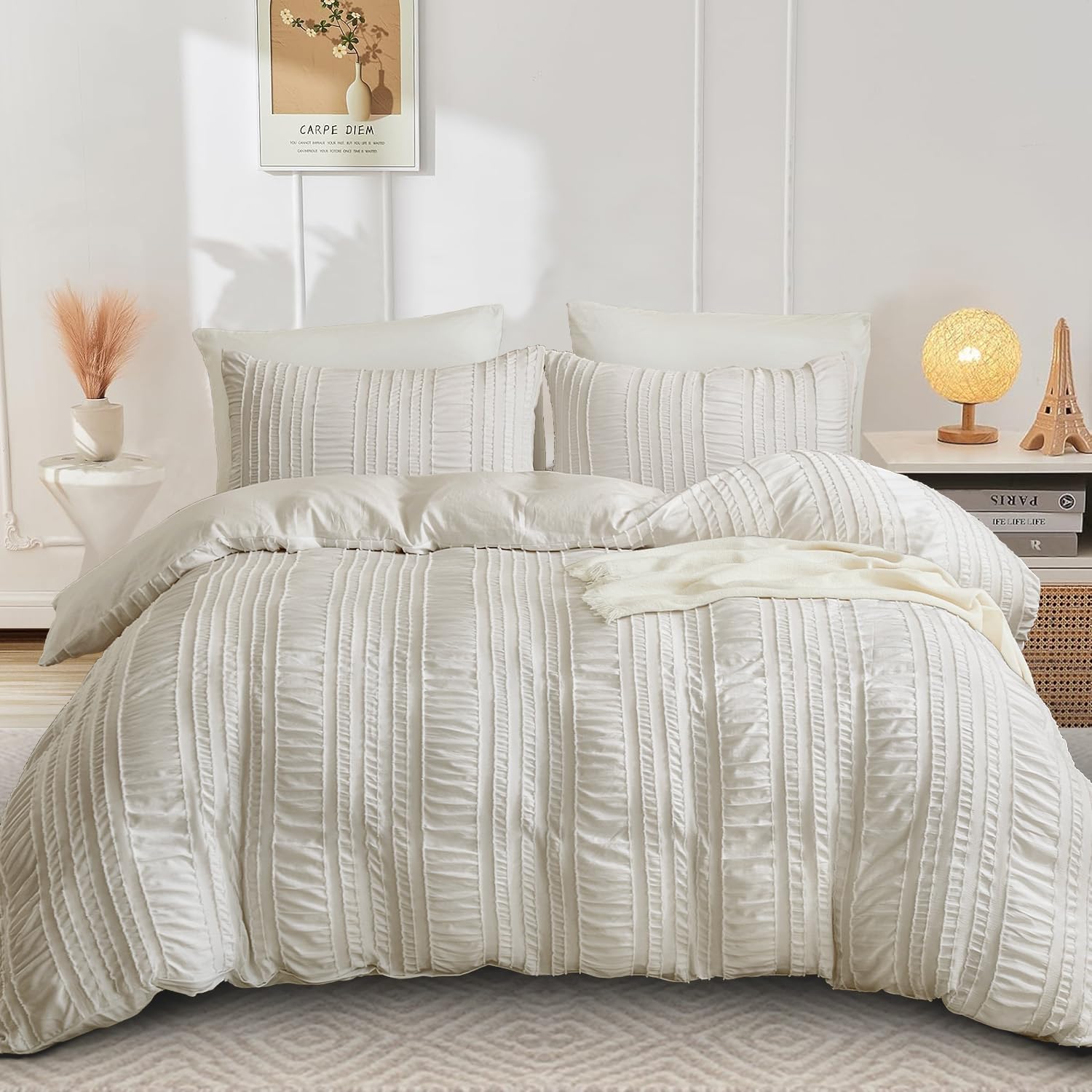 Guchuang Bedding Seersucker Double Duvet Cover Set, 3-Piece Grey Double Bedding Set - Soft Microfiber, Wrinkle-Resistant Duvet Cover with Hidden Zipper (Double, 200x200cm) — image 1