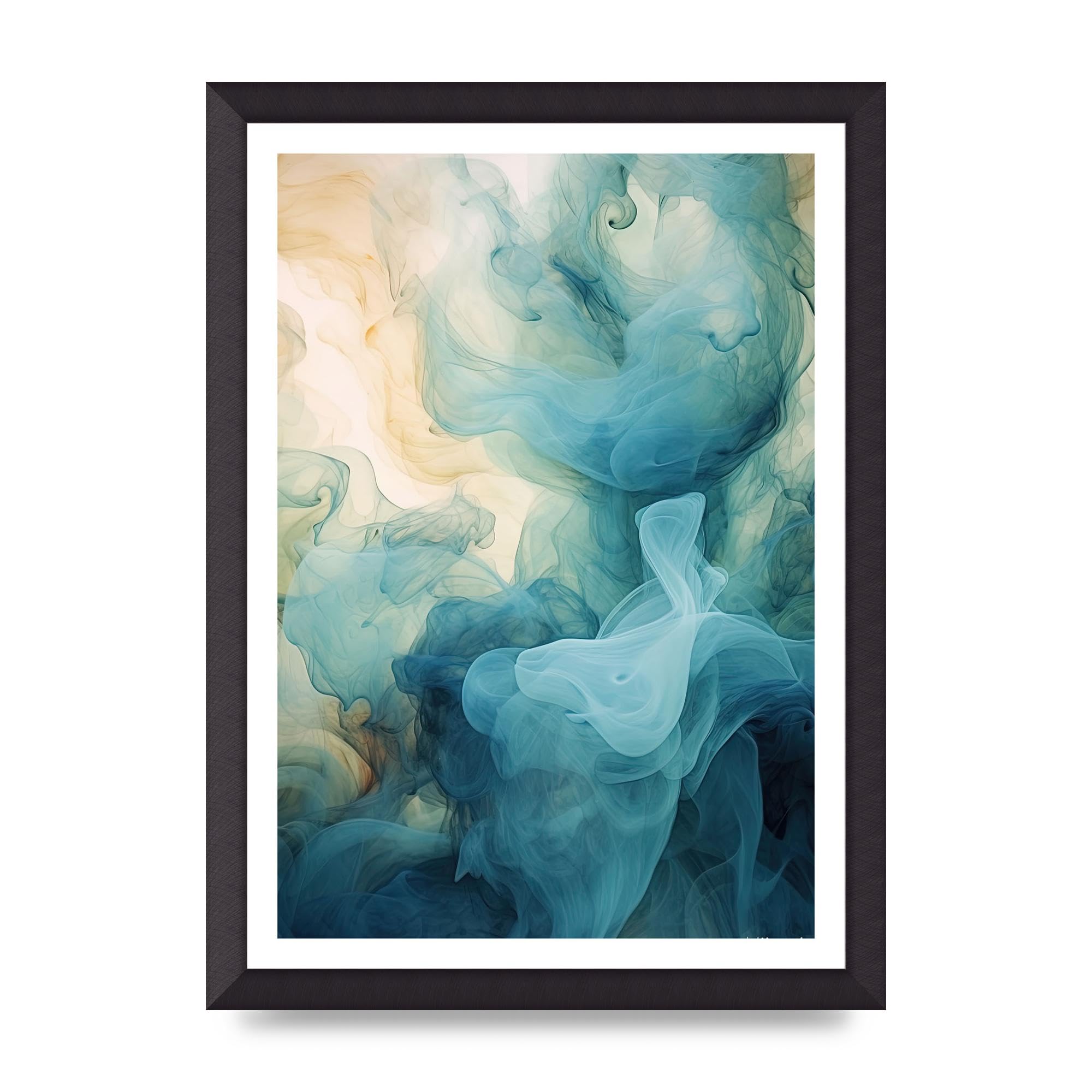 Lithobee - Dreamy blue teal abstract art Home Wall Art Prints in Sizes A2, A3 & A4 Framed in a Stylish Quality Coloured Frame or Unframed - A3 Black Abraded Frame