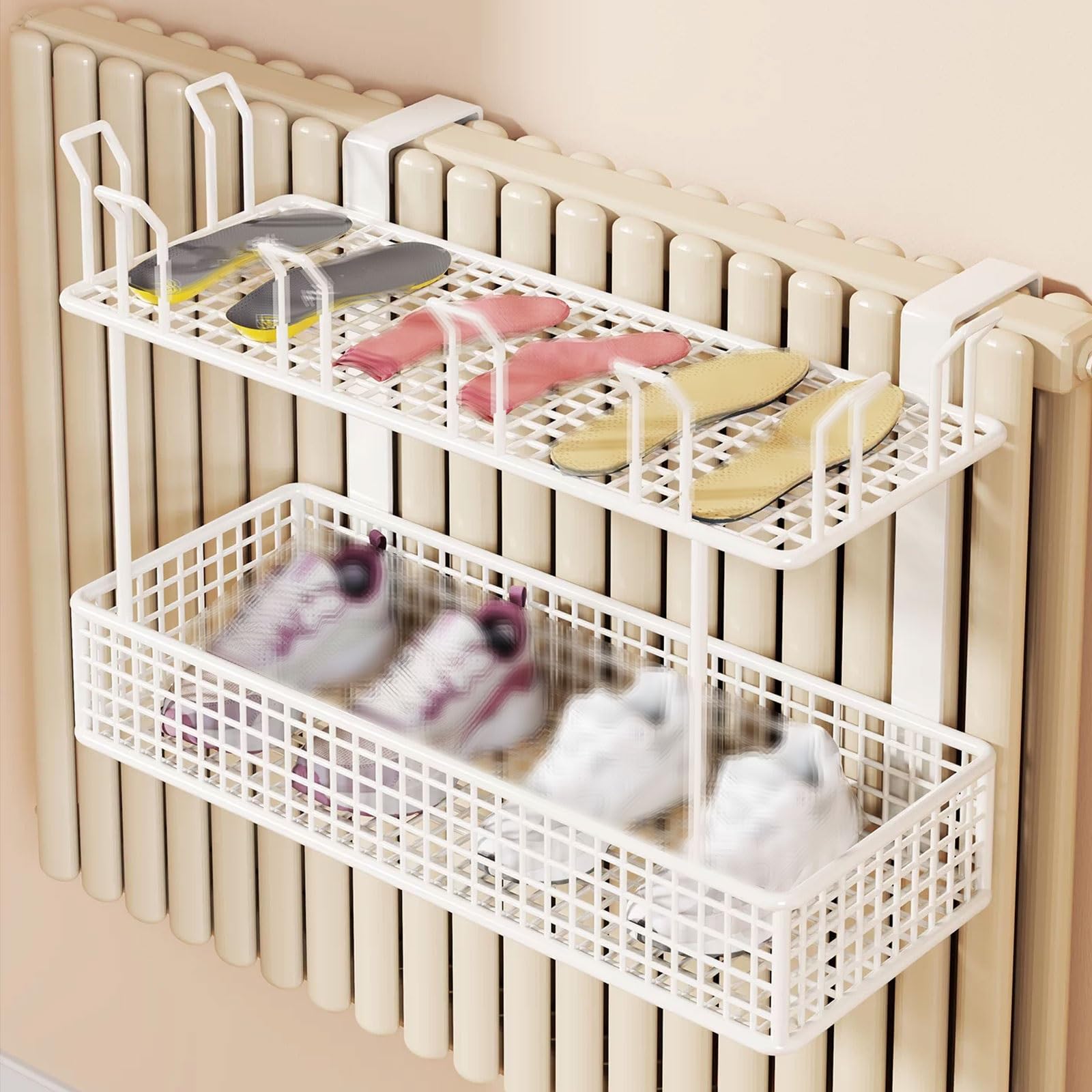 Mensola per termosifone senza foratura, scaffale multifunzionale in ferro battuto, design salvaspazio per soggiorno o camera da letto, forte capacità portante, facile accesso, 40 x 21 x 13 cm