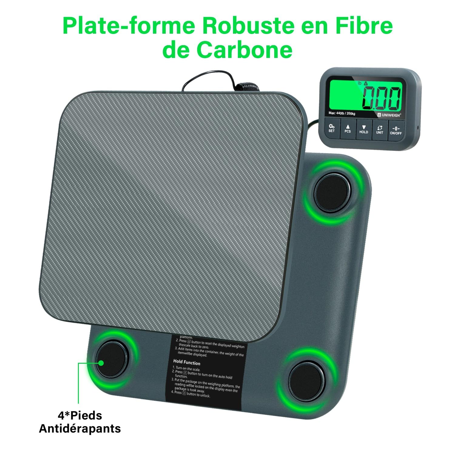 UNIWEIGH Balance postale numérique 200 kg, précision 9,9 g, maintien/tare/comptage, balance colis commercial