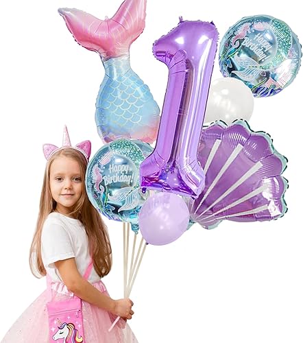 Miniatura 4 de Decoraciones de cumpleaños de sirena número 1 13 globos de cola de sirena