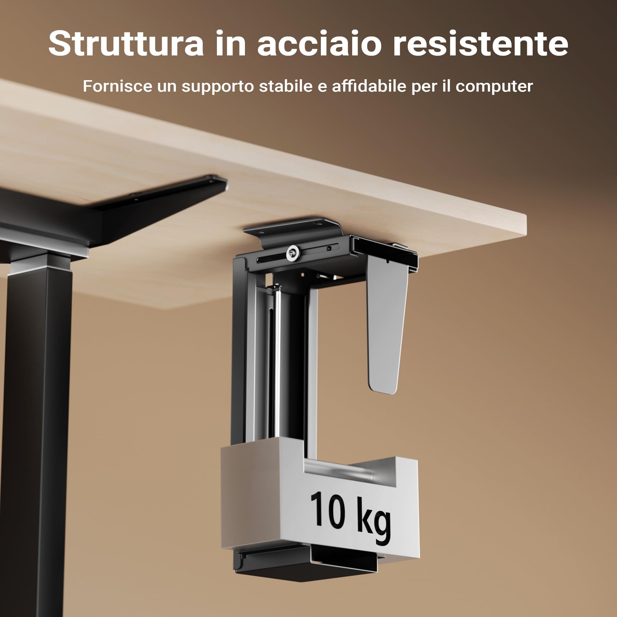 Toboli Wiltec Supporto PC fisso Porta case sotto scrivania, max 10 kg, regolabile e girevole a 360°