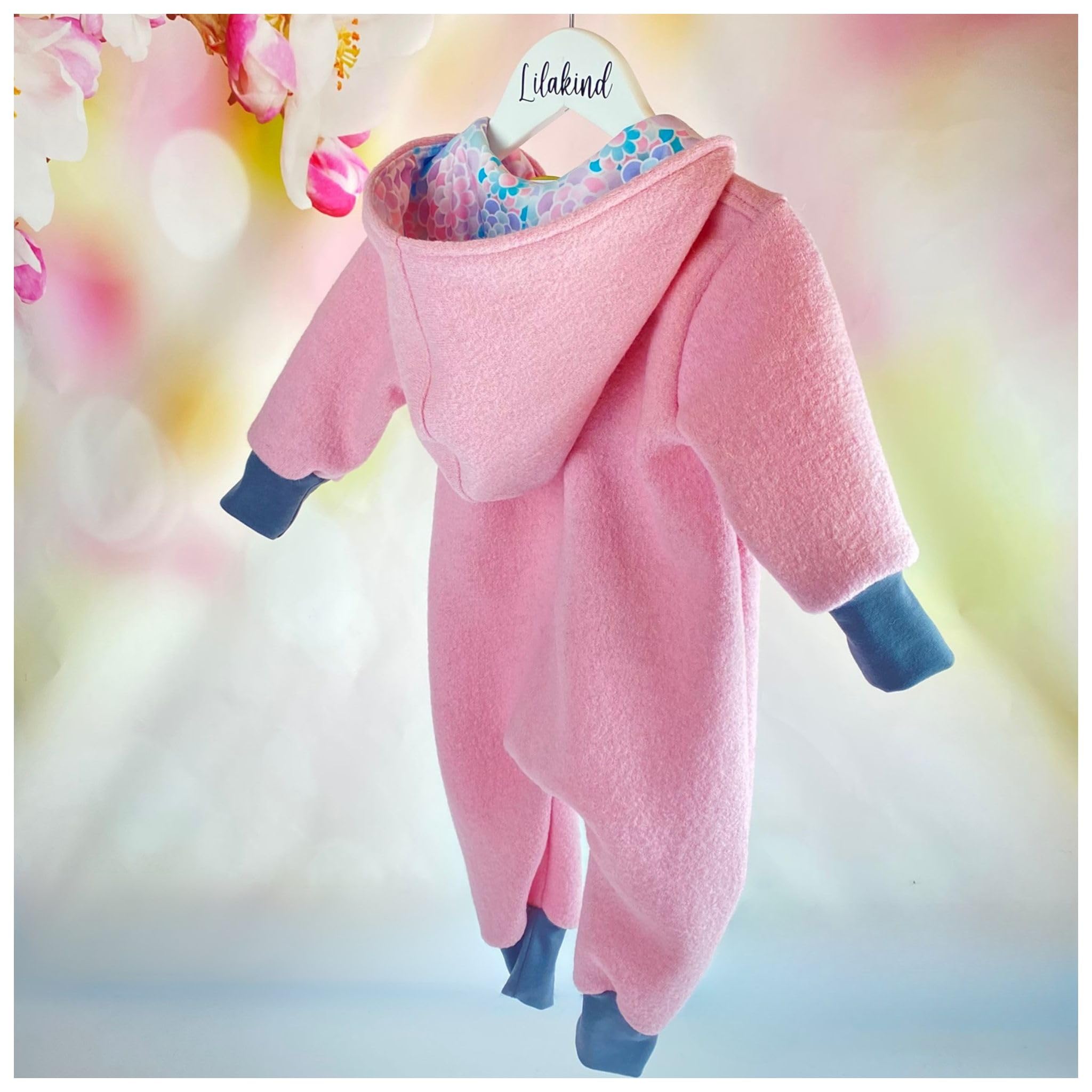 Lilakind“ Baby Kinder Walkloden Overall Rosa Blumen Gr. 62/68-122/128 - Made in Germany