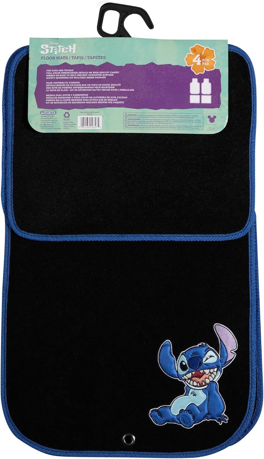 Plasticolor 002357R01 Disney Stitch Hibiscus 4pc Carpeted Front and Rear Floor Mats - 4 Pieces