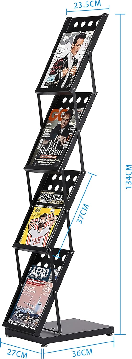 WERTIRUNG Brochure Magazine Catalog Literature Display, Literature Catalog Rack with Carrying Bag, Foldable Magazine Stand for Office Retail Store and Exhibition Trade Show, 4 Pockets (Black) : Office Products